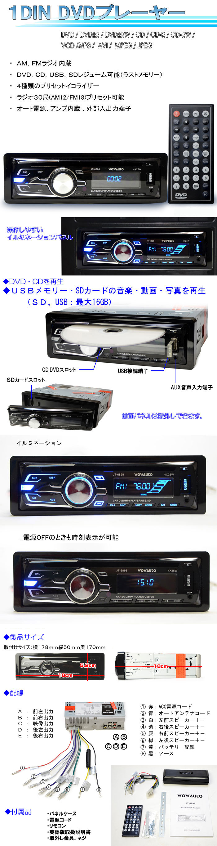 車載 1din Dvdプレーヤー Usb Sd動画音楽 アンプ内蔵 ラジオ Am Fm 映像 音声出力 音声入力端子ありマルチメディアープレーヤー D25 Dejapan เสนอราคาและซ อญ ป นท ม ค านายหน า 0